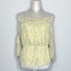 Rebecca Taylor Geometric Silk Cold Shoulder Drawstring Tie Waist Blouse Top 4